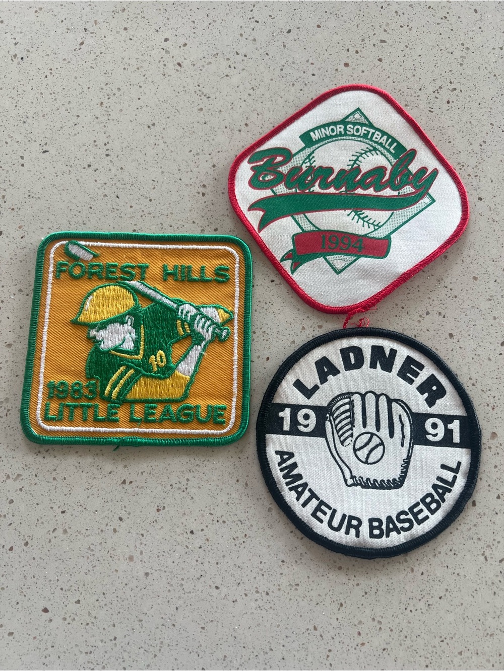3 Vintage Sports Patch Set Baseball Patches Badges Retro Ladner Burnaby